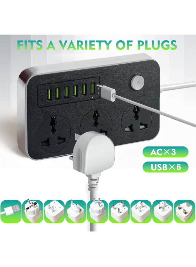 Rock Pow 5 Meter 9 in 1 Universal Extension Cord with 3 Power Socket and 6 USB Slots, 3 Way Power Strip with USB type Charging slot, for home & office use Extension Lead 5M - Image 5