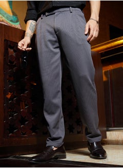 Campus Sutra Men's Ash Grey Micro-Waffle Chino Trousers  - Image 1