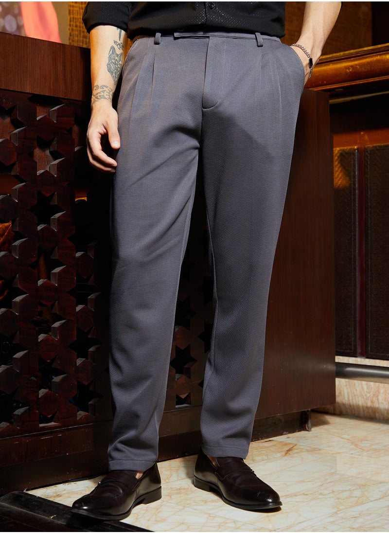 Campus Sutra Men's Ash Grey Micro-Waffle Chino Trousers  - Image 2