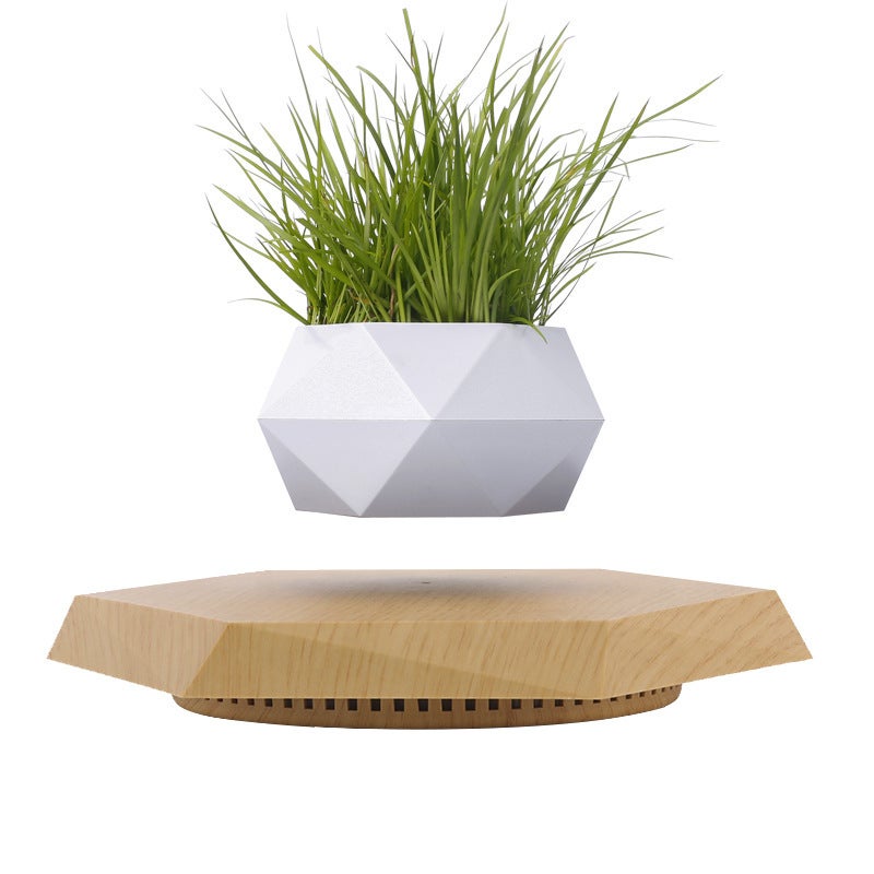 HCNT PZ1 Wood Grain White (No Plant) Magnetic Levitation Plant Pot - Creative Decorative Item, Free Shipping - Image 1