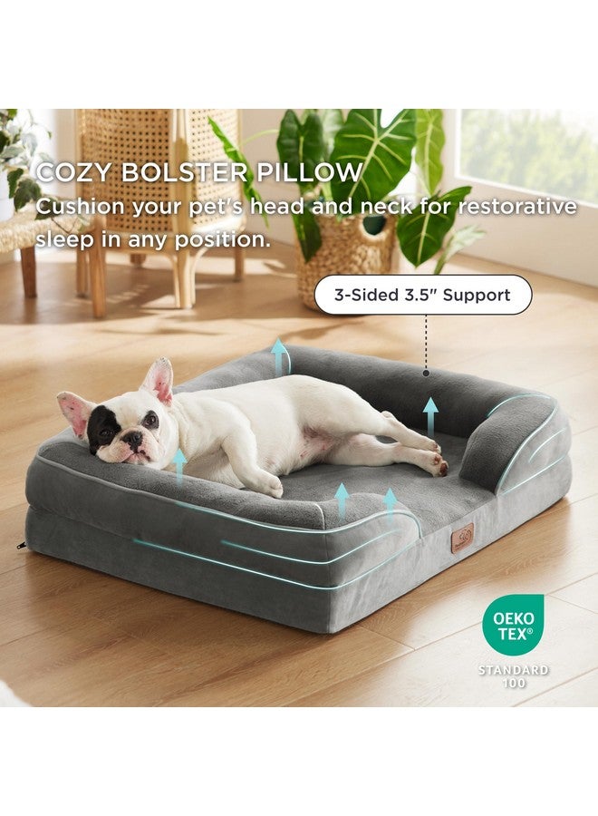 Bedsure Orthopedic Dog Bed For Medium Dogs  Waterproof Dog Sofa Beds Medium, Supportive Foam Pet Couch Bed With Removable Washable Cover, Waterproof Lining And Nonskid Bottom, Grey - Image 3