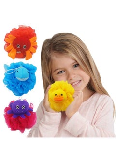 Bleu Bath Leu Bath (4 Pack) Lovely Animal Design Kids Exfoliating Bath Scrubber Body Scrubber Shower Ball For Baby Toddler Kids Gentle Exfoliating Bath Sponge Loofah Pouf In Colorful Design  - Image 3