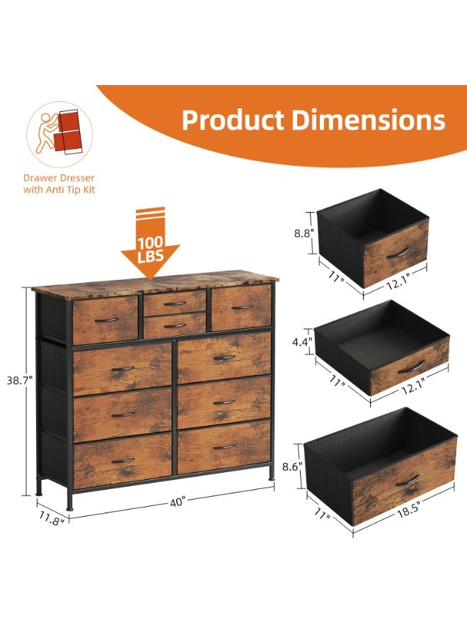 ACPLAY 10-Drawer Fabric Dresser with Side Pockets, Sturdy Storage Chest with Metal Frame & Wood Top, Organizer Unit for Bedroom, Closet, Hallway, Living Room - Image 3