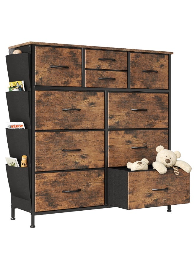 ACPLAY 10-Drawer Fabric Dresser with Side Pockets, Sturdy Storage Chest with Metal Frame & Wood Top, Organizer Unit for Bedroom, Closet, Hallway, Living Room - Image 1