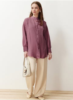 trendyol Dark Pink Linen Aerobin Oversize Woven Shirt TCTSS24TG00065  - Image 1