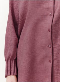 trendyol Dark Pink Linen Aerobin Oversize Woven Shirt TCTSS24TG00065  - Image 5