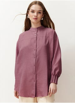 trendyol Dark Pink Linen Aerobin Oversize Woven Shirt TCTSS24TG00065  - Image 2