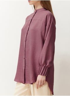 trendyol Dark Pink Linen Aerobin Oversize Woven Shirt TCTSS24TG00065  - Image 4