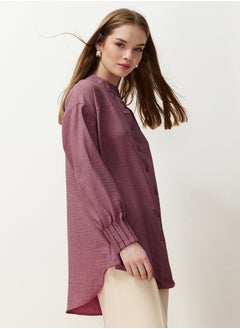 trendyol Dark Pink Linen Aerobin Oversize Woven Shirt TCTSS24TG00065  - Image 3