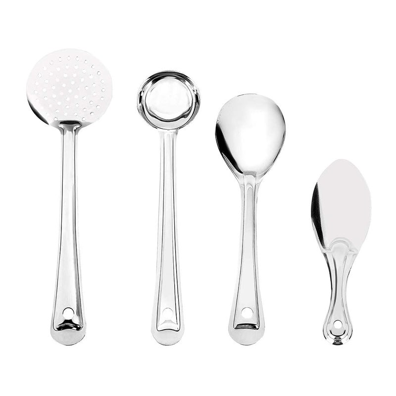 Garden Of Arts مجموعة ملاعق الطهي والتقديم من الفولاذ المقاوم للصدأ 4 قطع - ملعقة بسط مستديرة، ملعقة عميقة جداً، ملعقة بسط، ملعقة أرز - Image 2