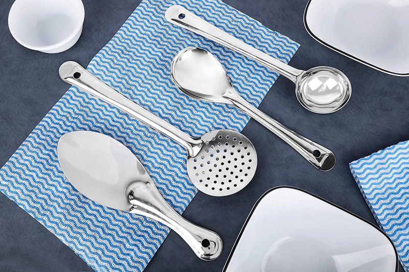 Garden Of Arts مجموعة ملاعق الطهي والتقديم من الفولاذ المقاوم للصدأ 4 قطع - ملعقة بسط مستديرة، ملعقة عميقة جداً، ملعقة بسط، ملعقة أرز - Image 1