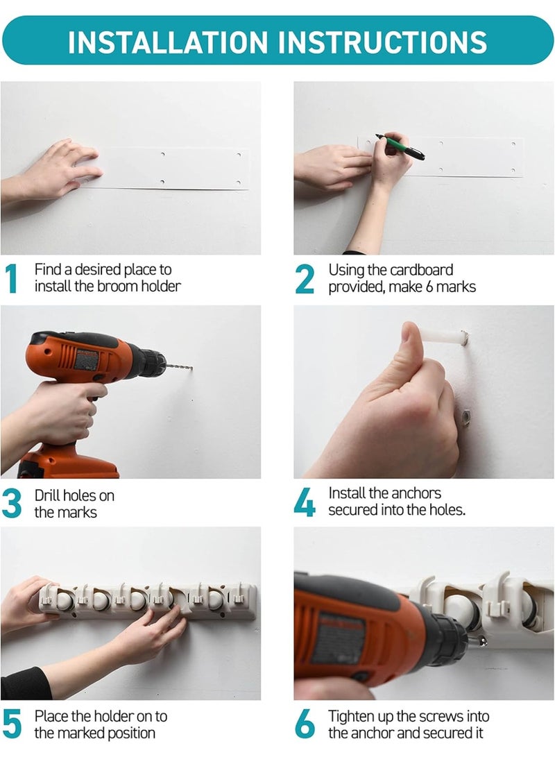 Mop and Broom Holder Wall Mount Garden Tool Storage Rack 5-Position Plastic Hanger for Home Closet Garage Organizer - Image 5