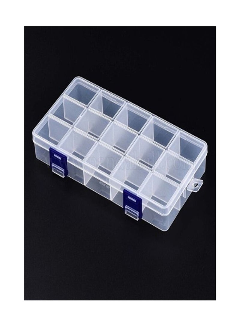 Smart Polypropylene(PP) Bead Storage Containers, 15 Compartments Organizer Boxes, with Hinged Lid, Rectangle, Clear, 21.7x11x3cm, compartment: 3.4x4.1cm - Image 1