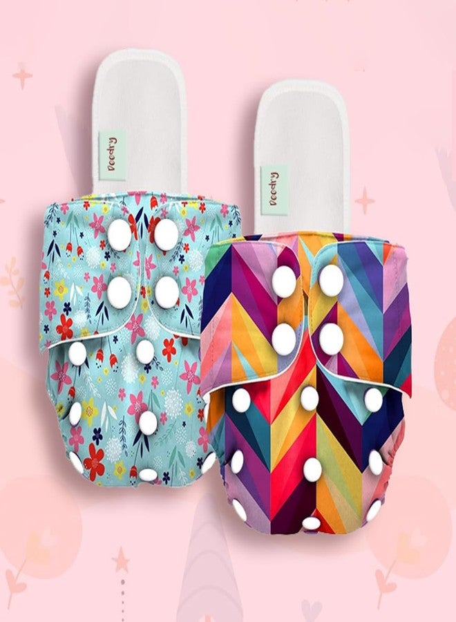 Deedry Oeko-Tex Certified Baby Cloth Diapers Washable & Reusable Diapers with Adjustable Snap Buttons | 3 Months- 3 Years |(With 2 Inserts, Combo of 2) - Image 2