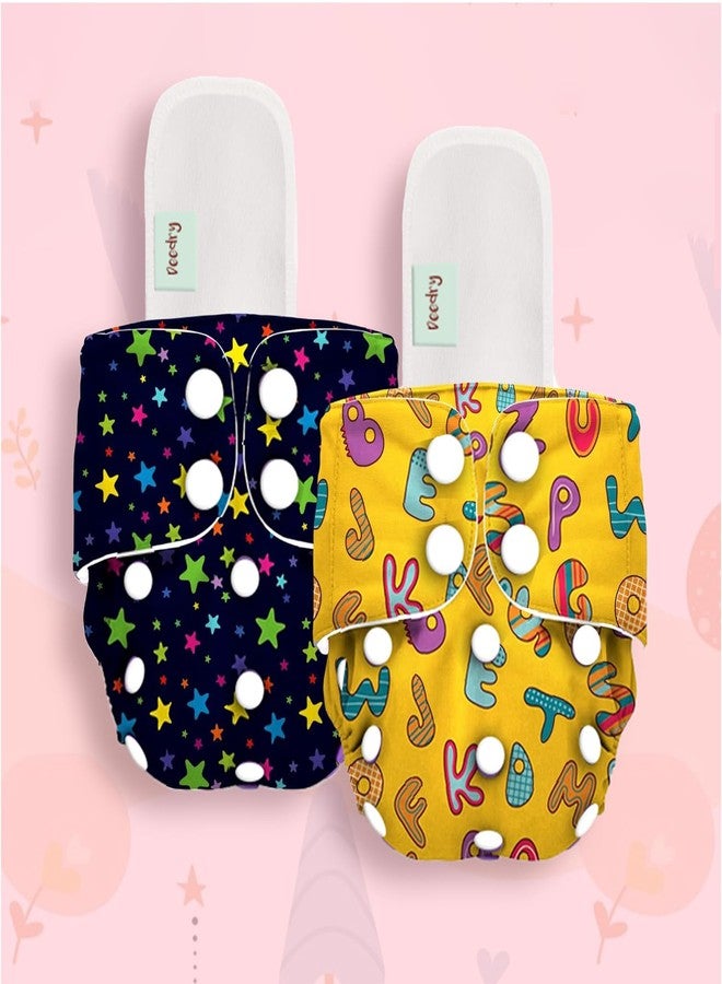 Deedry Oeko-Tex Certified Baby Cloth Diapers Washable & Reusable Diapers with Adjustable Snap Buttons | 3 Months- 3 Years |(With 2 Inserts, Combo of 2) - Image 1