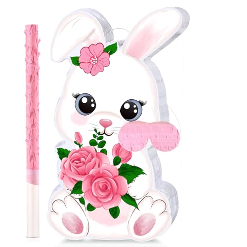Harrycle Bunny Egg Piata with Blindfold Bat and Filler Funny Cute Party Favors for Cute Birthday Piata Egg Theme Kids and Adults Party Supplies Decoration - Image 1