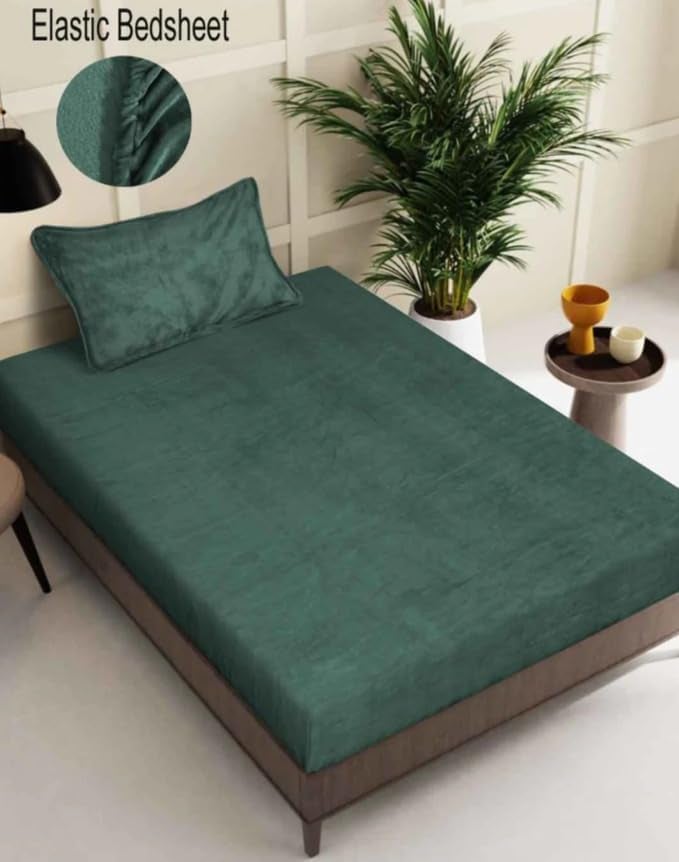 S&S Sands® Elastic Warm Bedsheet for Winter Single Bed 36 x 78 x 8 inches, with 1 Pillow Cover. (Green) - Image 2