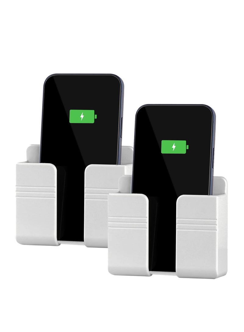 2Pcs Phone Holder Wall Mounted, Phone Stand with Self Adhesive. Phone Holder for Shower/Charging.Compatible with iPhone and Android (2Pcs-White) - Image 1