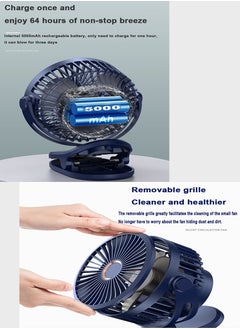 Inder 2in1 Desktop Clip Fan GF07 Portable USB Rechargeable 4 Speed Ultra Quiet Desk Fan 5000mAH Mini Dormitory Handheld Cooling Fan Cooler For Indoor Outdoor(Blue)  - Image 2