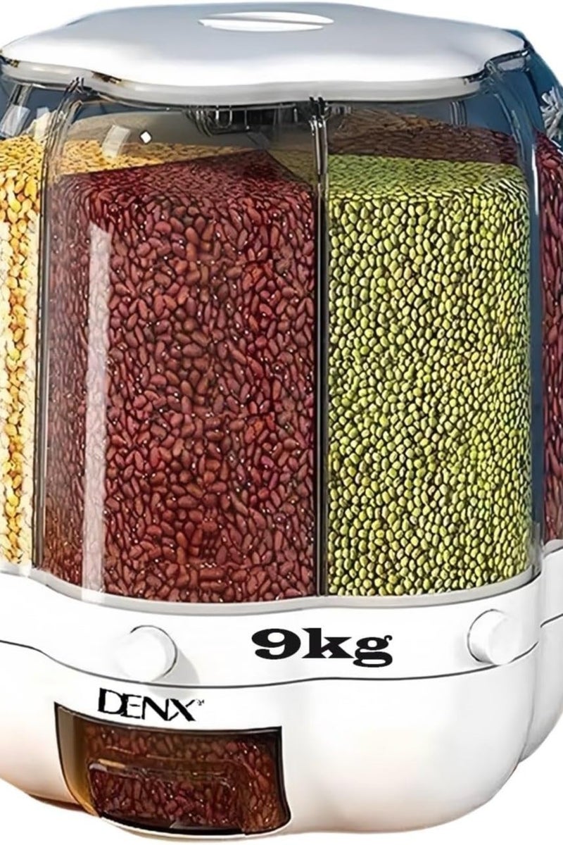 Denx 9kg Multifunctional Rotating Cereal Storage Bucket, 6 Compartment Dry Food Container with 360 Degree Rotation, Transparent Design and Moisture-Proof Storage for Rice, Grains, Nuts, Pasta by  DX2084 - Image 2
