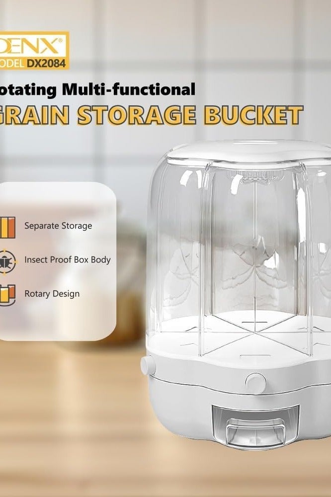 Denx 9kg Multifunctional Rotating Cereal Storage Bucket, 6 Compartment Dry Food Container with 360 Degree Rotation, Transparent Design and Moisture-Proof Storage for Rice, Grains, Nuts, Pasta by  DX2084 - Image 3