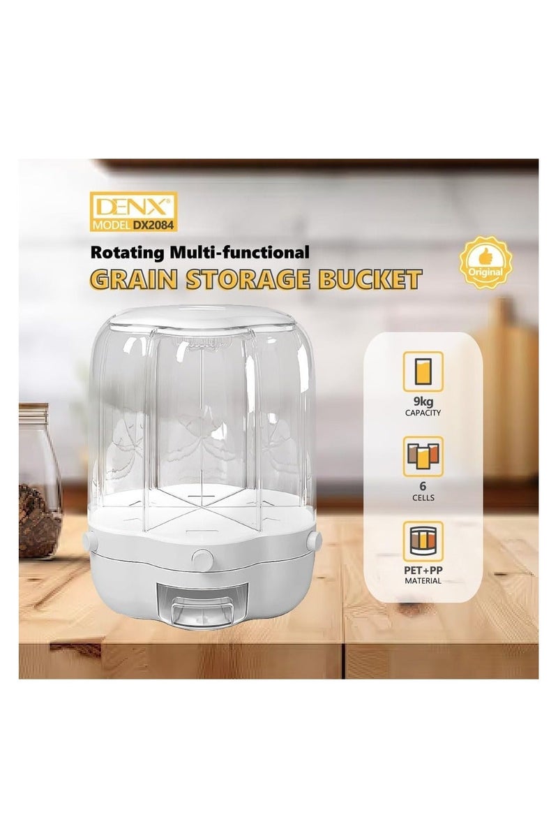 Denx 9kg Multifunctional Rotating Cereal Storage Bucket, 6 Compartment Dry Food Container with 360 Degree Rotation, Transparent Design and Moisture-Proof Storage for Rice, Grains, Nuts, Pasta by  DX2084 - Image 4