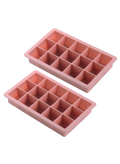 Silicone Ice Tray, 2 Piece Set, Ice Cube Mould Peach Color 15 Cubes