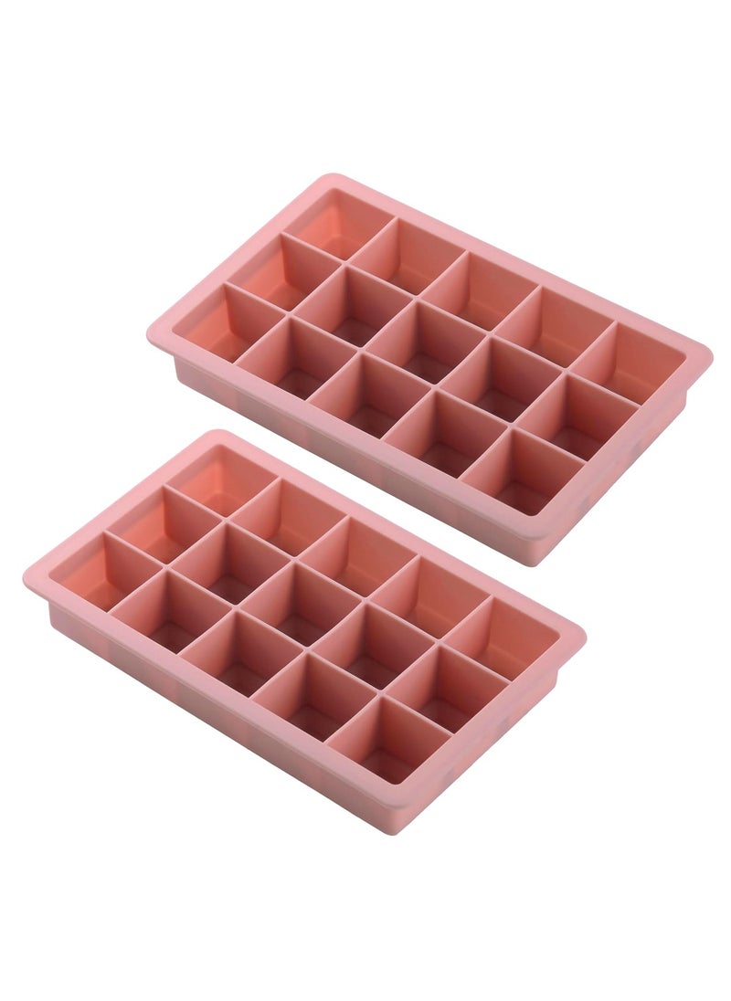 Silicone Ice Tray, 2 Piece Set, Ice Cube Mould Peach Color 15 Cubes