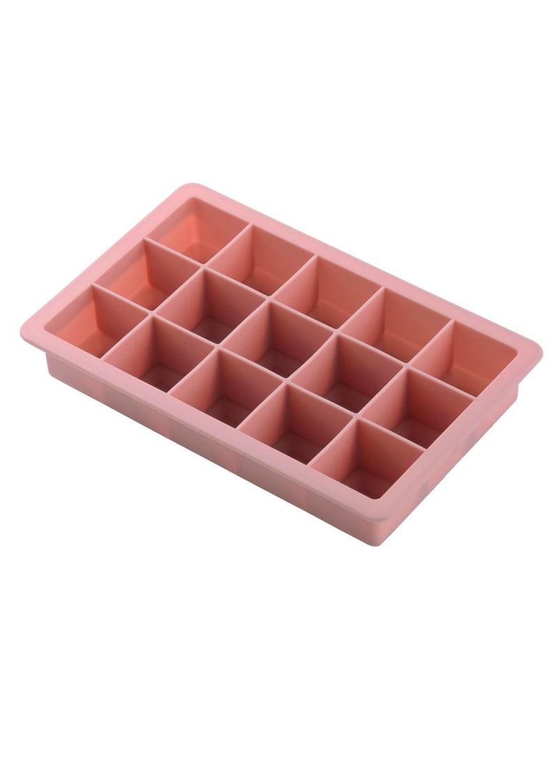 Silicone Ice Tray, 2 Piece Set, Ice Cube Mould Peach Color 15 Cubes