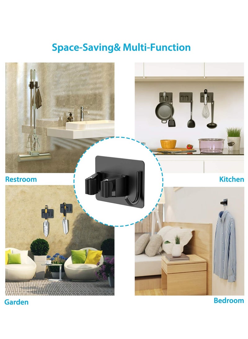 Mop Broom Holder, No Drilling Self-Adhesive Wall Mounted Storage Rack with Hook, Stainless Steel Multifunctional Hook for Bathroom Kitchen Garage Garden Tool Storage Black, 4 Pcs - Image 3