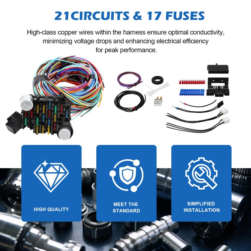 Auto Parts Prodigy Universal Wiring Harness Kit 21 Circuit Long Wires Standard for Chevy Mopar Hotrods Ratrods Ford Chrysler Universal Automotive Wiring - Image 4
