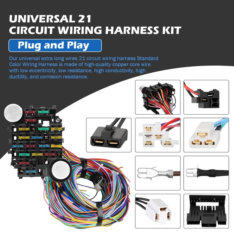 Auto Parts Prodigy Universal Wiring Harness Kit 21 Circuit Long Wires Standard for Chevy Mopar Hotrods Ratrods Ford Chrysler Universal Automotive Wiring - Image 3