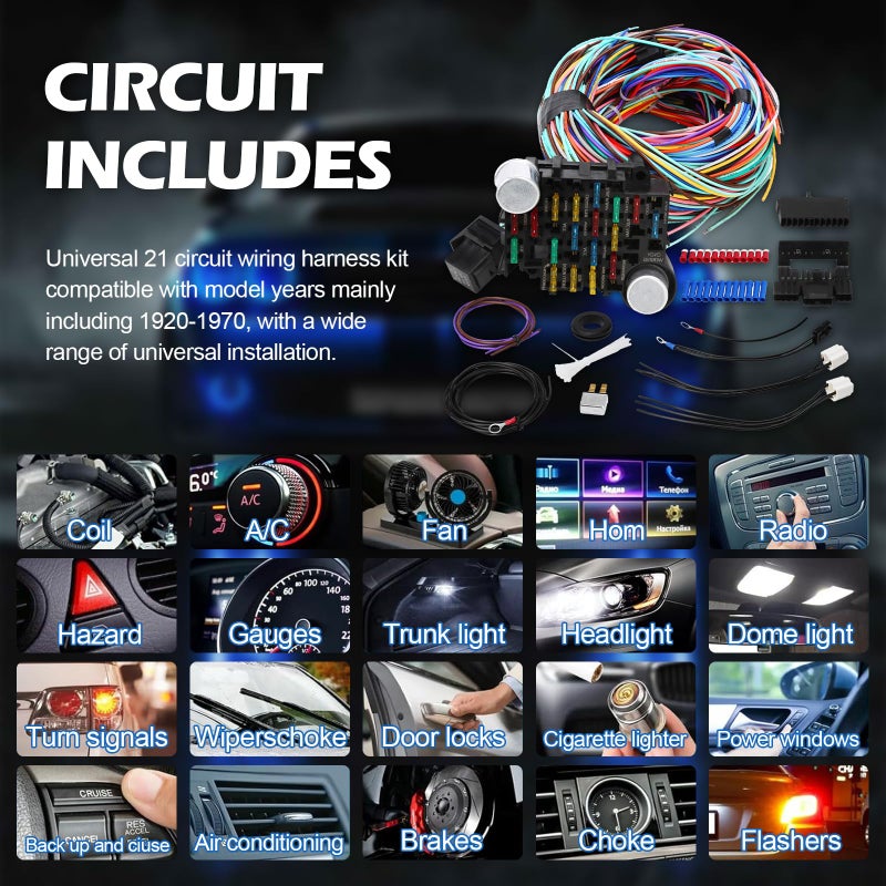 Auto Parts Prodigy Universal Wiring Harness Kit 21 Circuit Long Wires Standard for Chevy Mopar Hotrods Ratrods Ford Chrysler Universal Automotive Wiring - Image 2