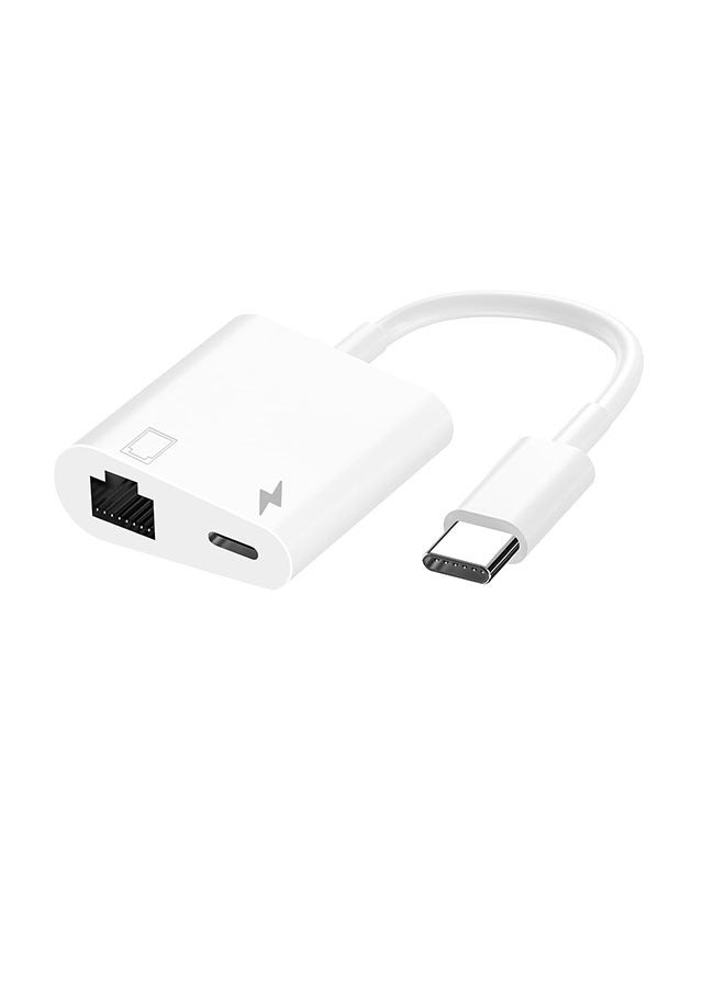 USB C to Ethernet Adapter 2 in 1 USB C to RJ45 Adapter with Type C PD Charging Port Compatible with iPhone16 17 /Android/MacBook Supports 100Mbps Ethernet Network - Image 1