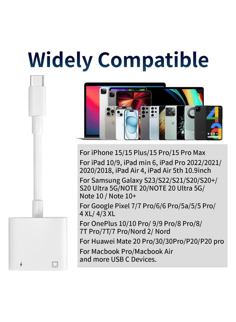 USB C to Ethernet Adapter 2 in 1 USB C to RJ45 Adapter with Type C PD Charging Port Compatible with iPhone16 17 /Android/MacBook Supports 100Mbps Ethernet Network - Image 4