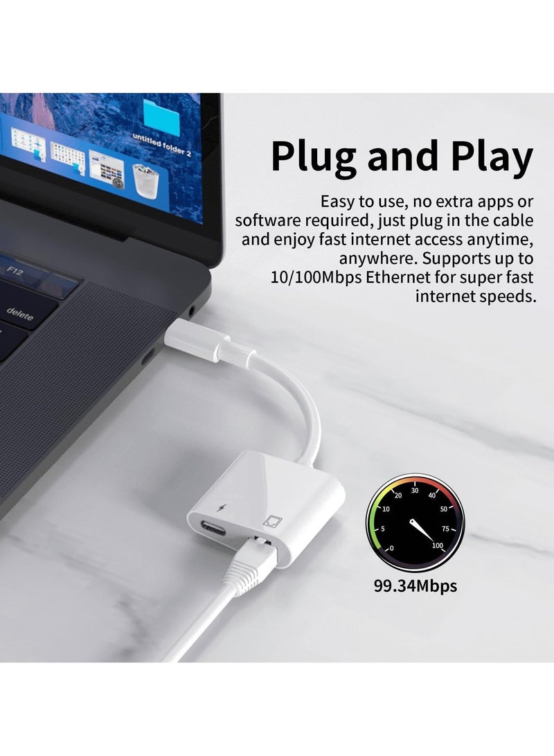 USB C to Ethernet Adapter 2 in 1 USB C to RJ45 Adapter with Type C PD Charging Port Compatible with iPhone16 17 /Android/MacBook Supports 100Mbps Ethernet Network - Image 5