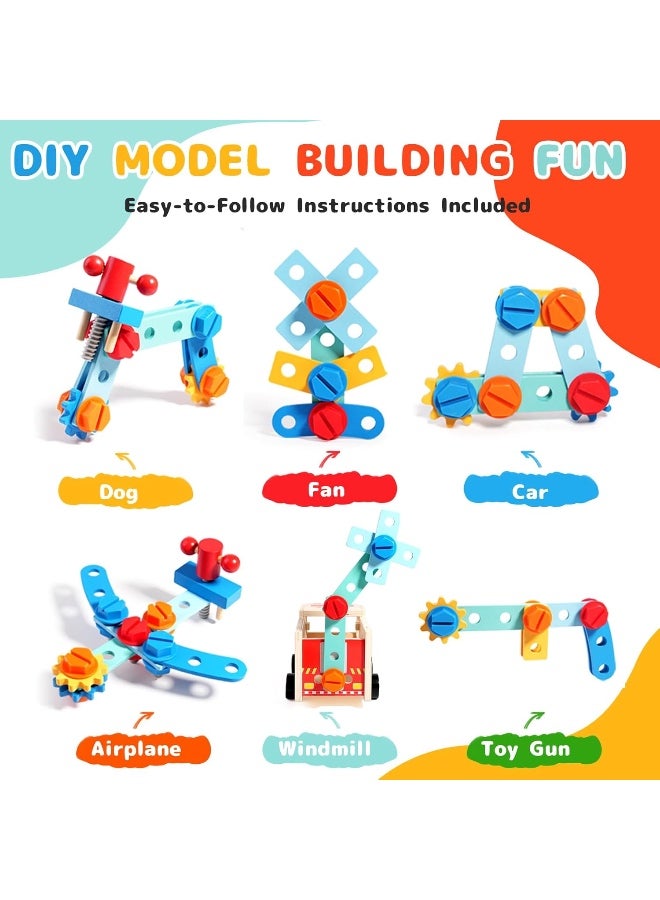 34PCS Kids Wooden Truck Tool Set for Toddlers Age 3 4 5, Pretend Play Construction Toy with Toolbox, Hammer, Saw, Screws, STEM Learning Building Toy Gift for Boys Girls with 1 Bag - Image 3