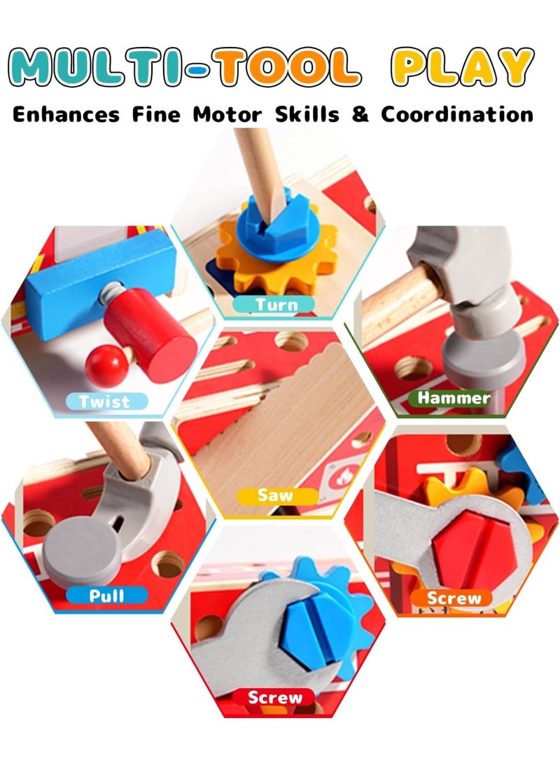 34PCS Kids Wooden Truck Tool Set for Toddlers Age 3 4 5, Pretend Play Construction Toy with Toolbox, Hammer, Saw, Screws, STEM Learning Building Toy Gift for Boys Girls with 1 Bag - Image 5