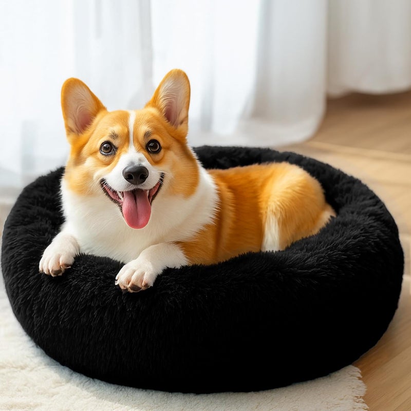 Hoewina 28in Large Dog Bed, Medium Size Dog and Cats, Calming Donut Bed for Puppy and Kitten, Washable Round Fluffy Pet Bed (Black) - Image 5