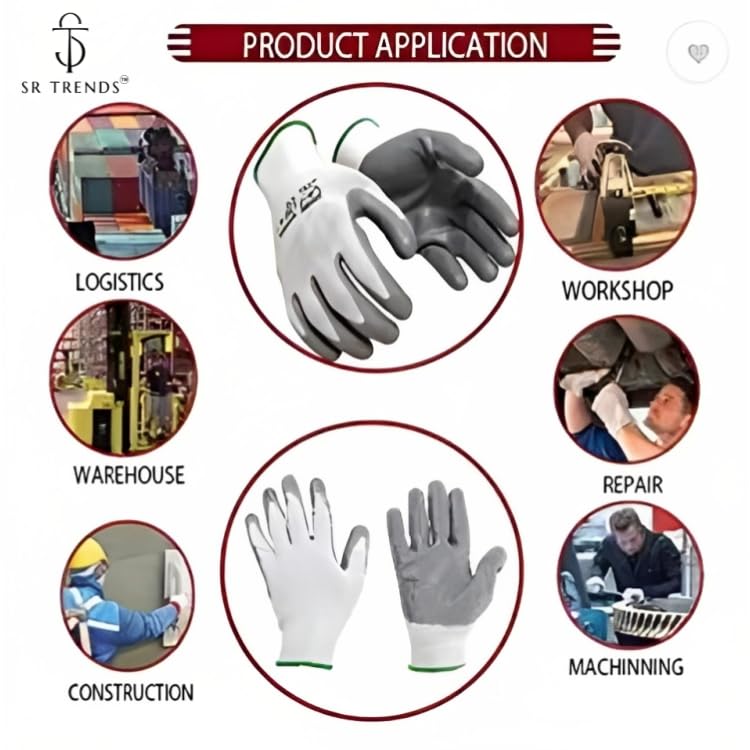 SR TRENDS 48 Pair Anti Cut Safety Hand Gloves Unisex Heavy Duty Reusable Full Nitrile Coated Work Safety Gloves For Industrial | Gardening | Agricultural |Cleaning Gloves (Pack Of 48 Pair), Grey - Image 4