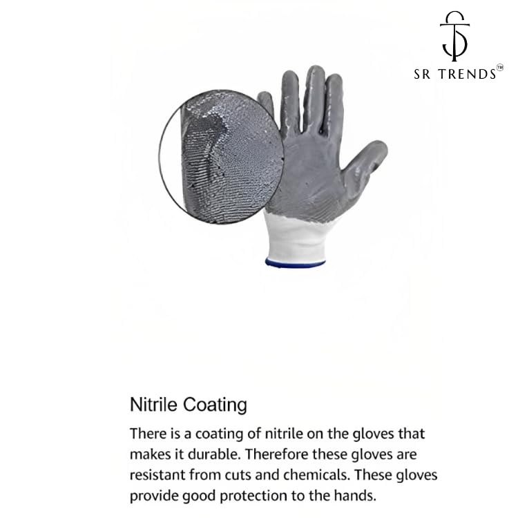 SR TRENDS 48 Pair Anti Cut Safety Hand Gloves Unisex Heavy Duty Reusable Full Nitrile Coated Work Safety Gloves For Industrial | Gardening | Agricultural |Cleaning Gloves (Pack Of 48 Pair), Grey - Image 3