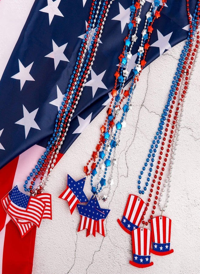 Whaline قلائد خرز وايلين ليوم 4 يوليو - قلائد خرز معدنية وطنية مع قبعة الولايات المتحدة وقلادات علم أمريكا ونجوم لمناسبة يوم الاستقلال ويوم الذكرى وفعاليات رياضية وهدايا حفلات، 18 قطعة - Image 5