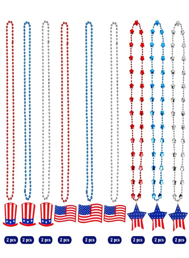 Whaline قلائد خرز وايلين ليوم 4 يوليو - قلائد خرز معدنية وطنية مع قبعة الولايات المتحدة وقلادات علم أمريكا ونجوم لمناسبة يوم الاستقلال ويوم الذكرى وفعاليات رياضية وهدايا حفلات، 18 قطعة - Image 3