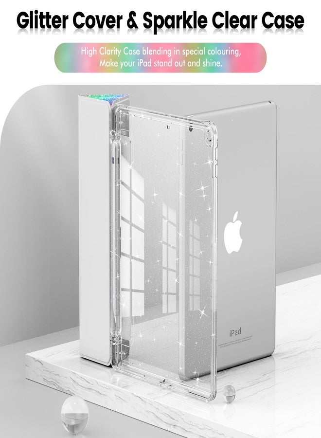 INFILAND for iPad 9th Generation 2021/ iPad 8th Generation 2020/ iPad 7th Generation 2019 Case 10.2 inch, Glitter Cover with Clear Back, Pencil Holder for Kids Girls (Rainbow Shimmer) - Image 3