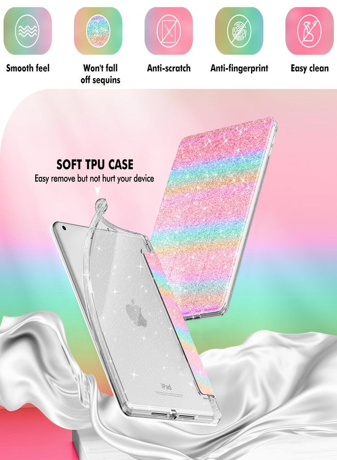 INFILAND for iPad 9th Generation 2021/ iPad 8th Generation 2020/ iPad 7th Generation 2019 Case 10.2 inch, Glitter Cover with Clear Back, Pencil Holder for Kids Girls (Rainbow Shimmer) - Image 4