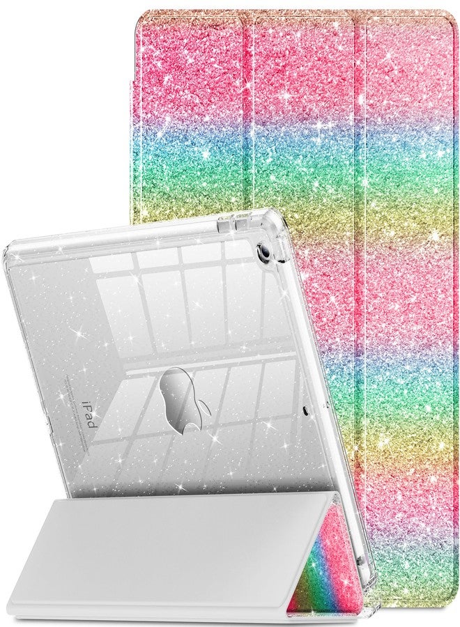INFILAND for iPad 9th Generation 2021/ iPad 8th Generation 2020/ iPad 7th Generation 2019 Case 10.2 inch, Glitter Cover with Clear Back, Pencil Holder for Kids Girls (Rainbow Shimmer) - Image 1