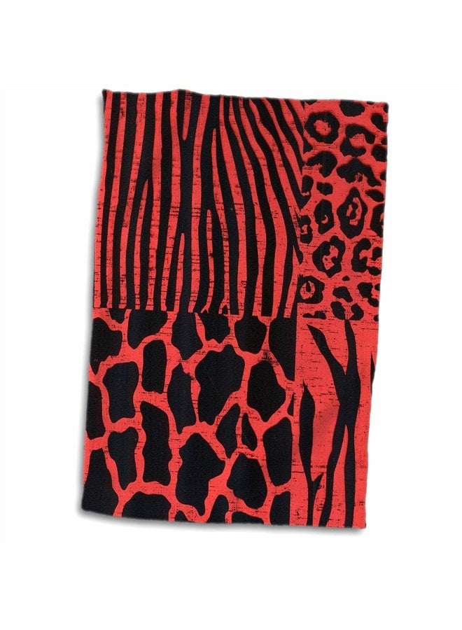 3DROSE 3D Rose Black Animal Prints with Bright Red TWL_37290_1 Towel, 15" x 22" - Image 1