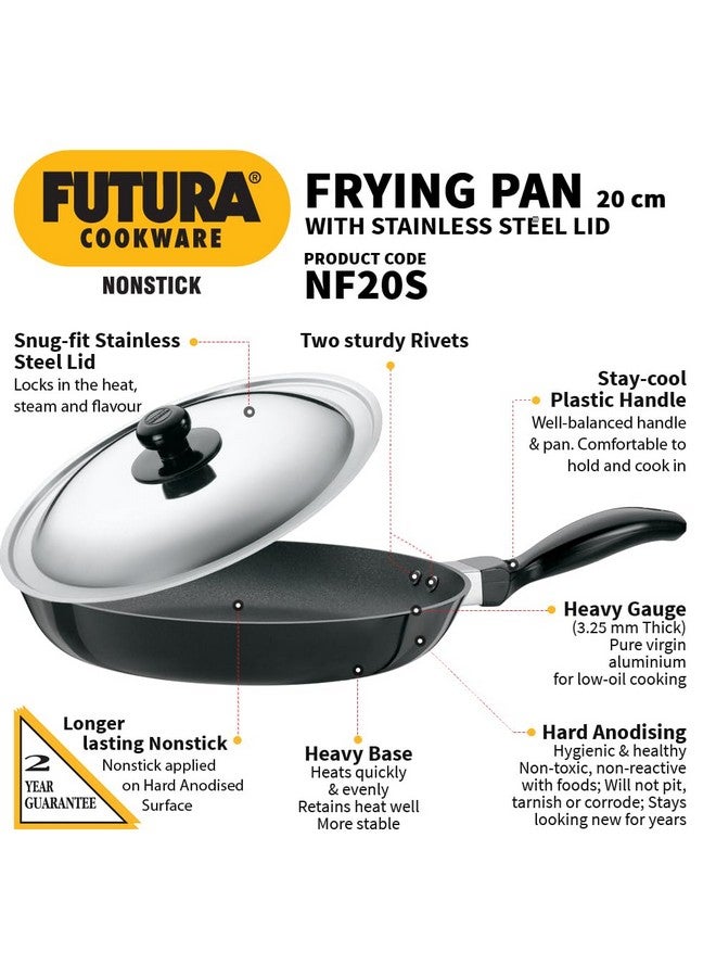Hawkins Futura 20 cm Frying Pan, Non Stick Fry Pan with Stainless Steel Lid, Small Frying Pan, Black (NF20S) - Image 2