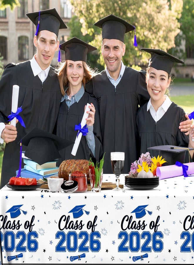 YTGUVBK Graduation Tablecloth Blue and White Graduation Decorations Gongrats Grad Tablecloth 2026 Graduation Decorations Class of 2026 Table Covers Blue Graduation Table Cloths for Graduation Party Supplies - Image 4
