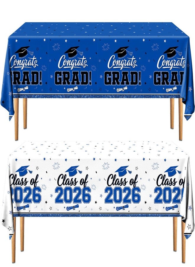 YTGUVBK Graduation Tablecloth Blue and White Graduation Decorations Gongrats Grad Tablecloth 2026 Graduation Decorations Class of 2026 Table Covers Blue Graduation Table Cloths for Graduation Party Supplies - Image 1